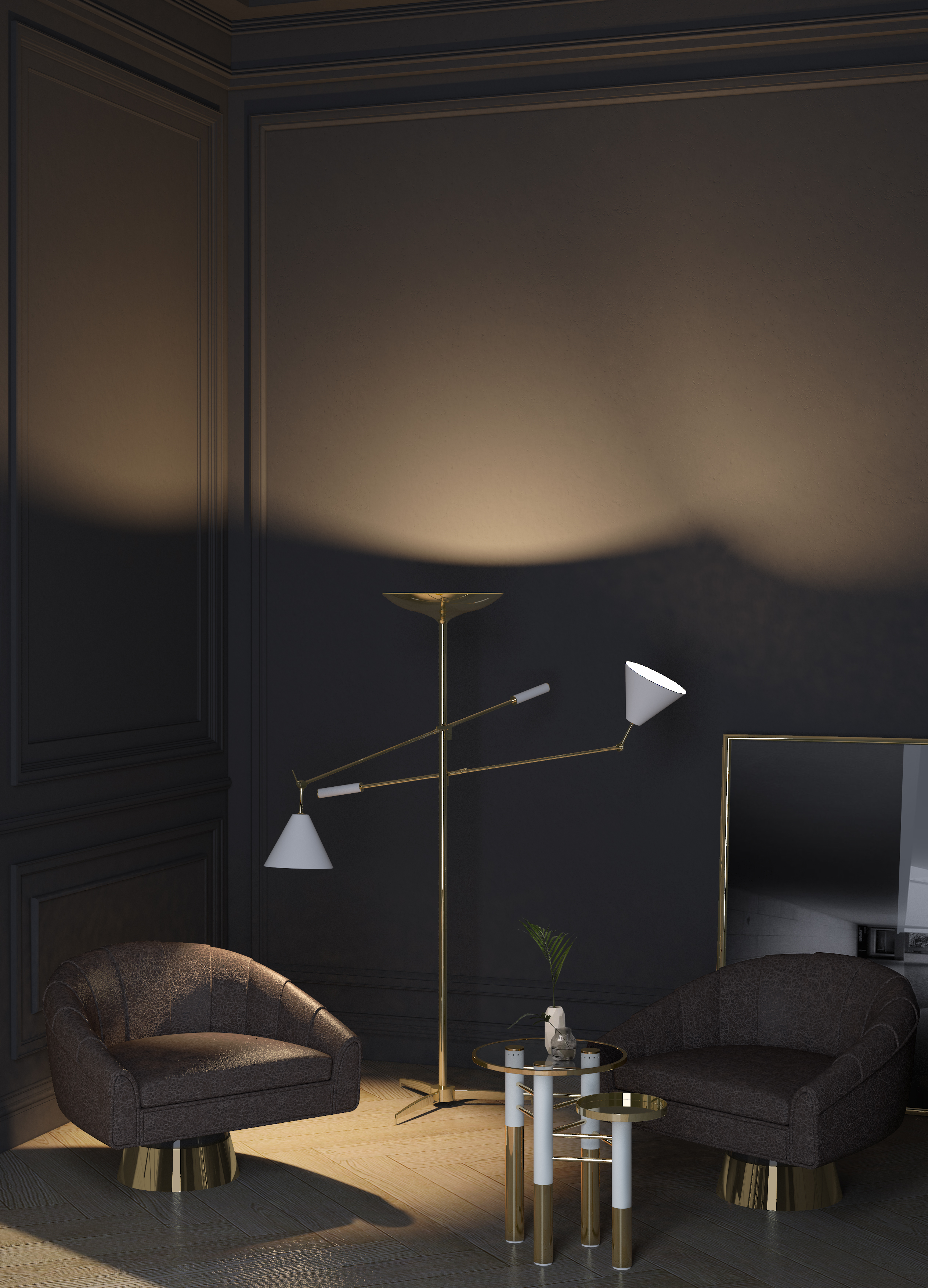 5 modern floor lamps in a gold plated finish 5